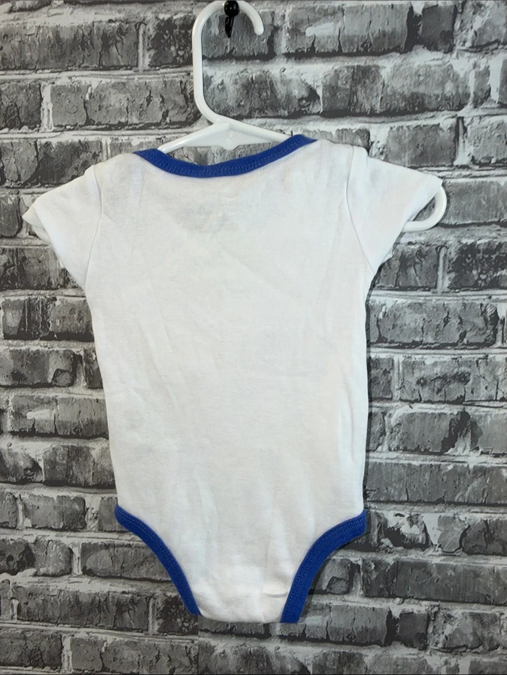 Baby Nike White One-Piece Bodysuit with Blue Trim & Neon Green Logo‎